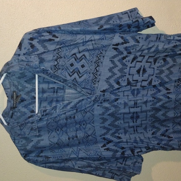 Chelsea & Theodore 100% Tencel Chambray Aztec Dress Tunic L - Picture 2 of 5